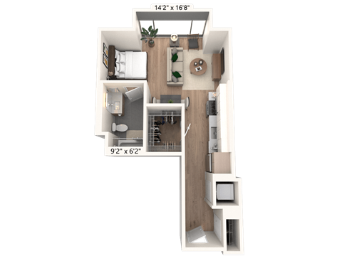 Floor plan for studio, 1 bath, 515 sqft